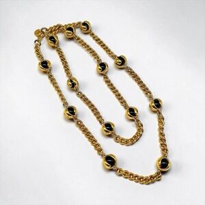 ⚜️ 46” Vintage St. John Gold Tone Wrapped Black Stone Station Opera Necklace ⚜️